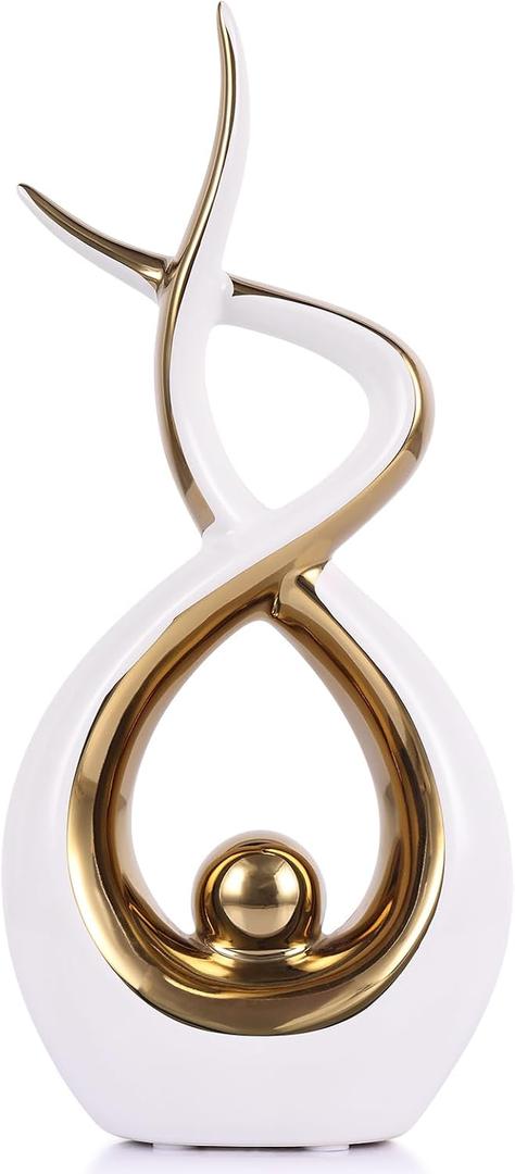 Gold Modern Sculpture Table Decorations, Ceramic Knick Knacks Statues for Living Room Decor, Tv Stand and Desk Decor, Suitable for Coffee Tables and Shelf Decorations, Great Gift Idea (Large)