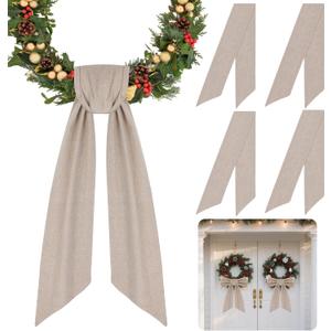4 Pack Front Door Wreath Blank Sash, Larbeti Burlap Wreath Sashes with 4.7" W56.7" L, Garland Sash Fit for Farmhouse, Wedding, Holiday to Indoor & Outdoor Decorative, for DIY Embroidery(Only Sash)