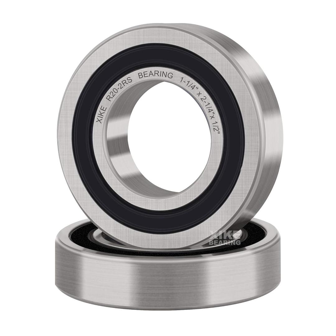 XiKe 2 Pcs R20-2RS Double Rubber Seal Bearings 1-1/4" x 2-1/4" x 1/2", Pre-Lubricated and Stable Performance and Cost Effective, Deep Groove Ball Bearings.