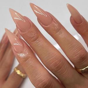 Press on Nails Long Stiletto Nude Fake Nails False Nail with Pure Transparent Glossy Stick on Nail for Women