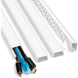 62.8in Cable Cover Wall, White Wire Cover for Wall, Paintable Cord Cover Wall Kit, Cord Hiders for TV on Wall, Hide Cords Wall Mounted TV - Cord Concealer Cable Channel 4xL15.7in W0.98in H0.5in