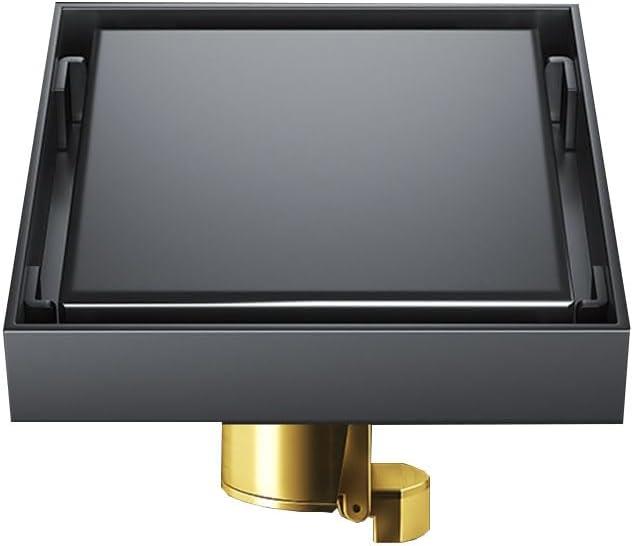 Floor Drain with Backflow Preventer, 4 x 4 inch, Stainless Steel 304, for Kitchen Bathroom Balcony Backyard,Brass Core, Gunmetal Gray, Invisible Square