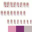 2 x BABALAL White Press on Nails Long,3D Flower Fake Nails Square French Tip False Nail Tips Pink Flower Design Glossy Artificial Nails Supplies Diy Manicure Nails Squoval Artificial Nails for Women (BNDa01)