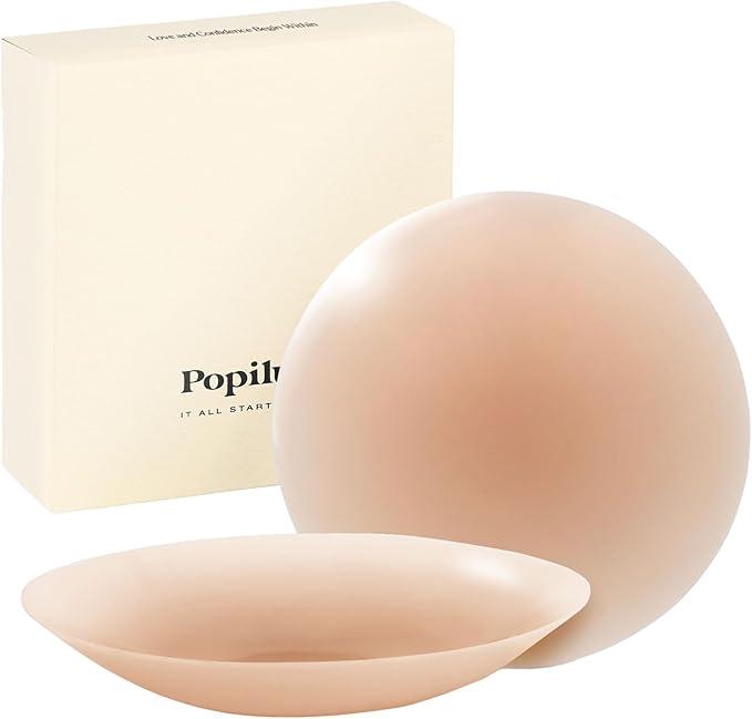 Popilush Nipple Covers for Women - Sticky Bra 2 Pairs - Reusable Silicone Nipple Pasties Waterproof with Travel Case Large (Fits DD-H Cups)