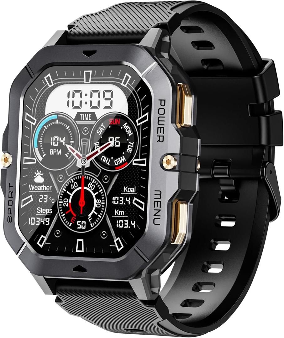 Gravity C28 Rugged Smartwatch  AI Watch Face, 100+ Sports Modes, Bluetooth Call, Waterproof, Heart Rate & Sleep Monitoring, Fitness Tracker for Men & Women (Black)