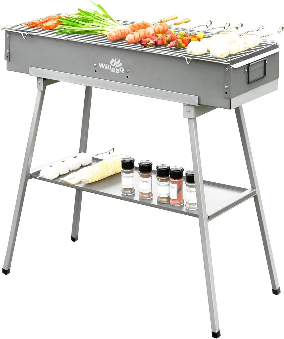 Charcoal Grills Commercial Quality Portable Multiple Size Hibachi BBQ Lamb Skewer Folded Camping Barbecue Grill for Garden Backyard Party Picnic Travel Outdoor Cooking Use, 39,4×7,1×5,1 inch