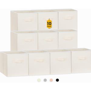 Criusia Storage Cubes, 11 Inch Clothes Storage Bins with Dual Handles (10 Pack), Fabric Collapsible Storage Bins for Shelves Closet, Cubby Organizer Bins for Clothing Toys Blanket Yarns (Beige) (10 Pack - 11 inches)
