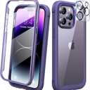 Diaclara Designed for iPhone 14 Pro Max Case 6.7, Full Body Rugged Phone Case w/Built-in Sensitive Anti-Scratch Screen Protector+9H Tempered Glass Camera Lens Protector(Royal Purple)