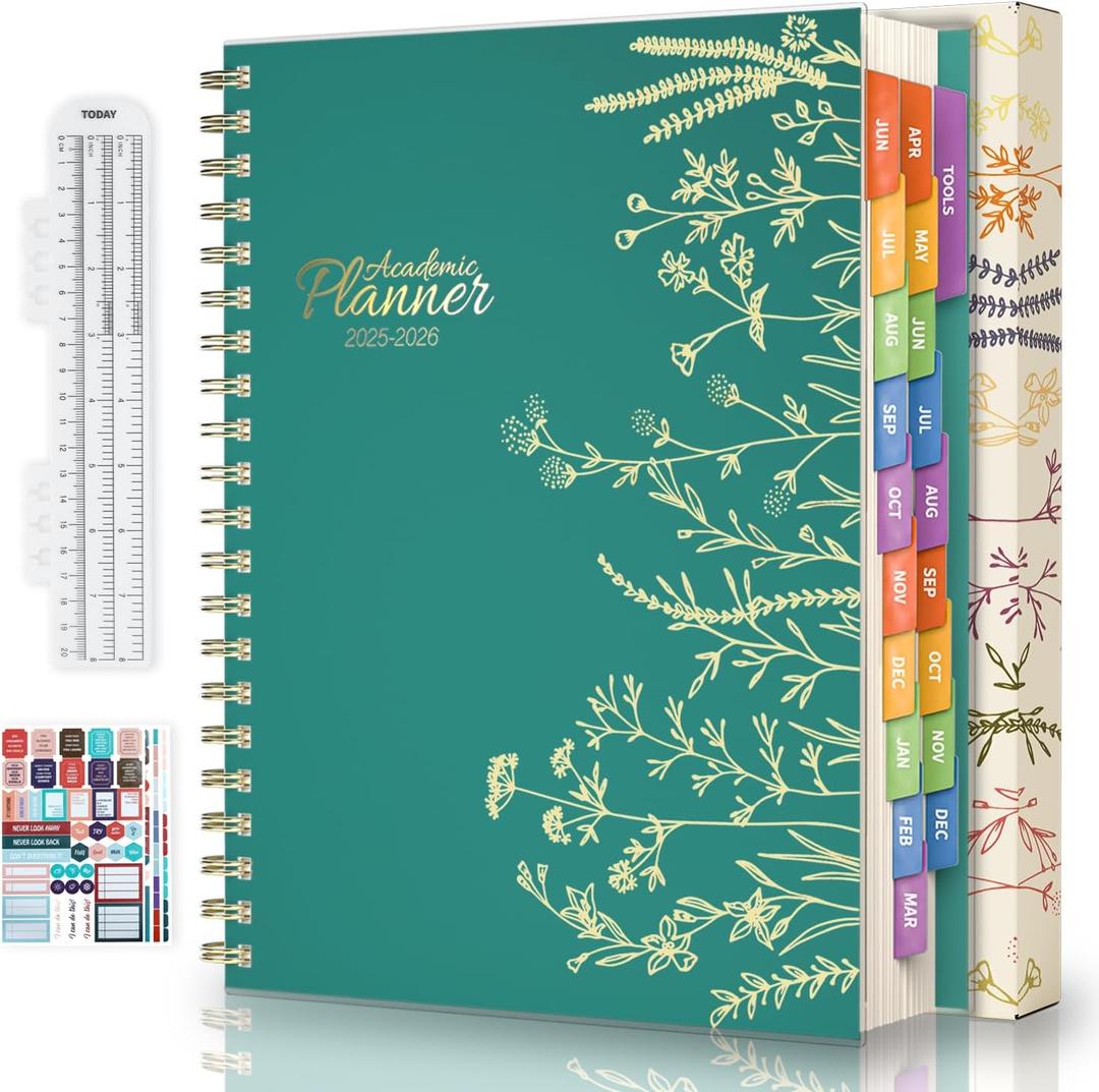Jun 2025-Dec 2026 Academic Monthly Weekly Daily Planner for School, 19 Months Calendar 25-26 Planning Book with Colorful Tabs, 8.5" x 11" Mid Year College Organizer for Student Teacher (Turquoise)