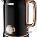INFOOD Retro Electric Kettle, 1.8L/60.8oz Hot Water Kettle Electric with Thermometer, 1200W Fast Heating Stainless Steel Tea Kettle for Boiling Water, Cordless, LED Indicator, Auto Shut-Off, Black
