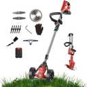Foldable Cordless Stormer, Electric Lawn Mower Battery Stormer with Adjustable Wheels, Telescopic Electric Lawn Mower, Lawn Edger Brush Cutter for Garden (red,US) (red AU)