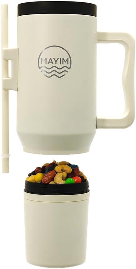 Sip N Snack Dual Compartment Stainless Steel Water Bottle  Triple Insulated, 24 Hours Cold/Hot, Leak-Proof, 2 Ways to Sip  Perfect for Drinks & Snacks On-the-Go (Ivory/Black)