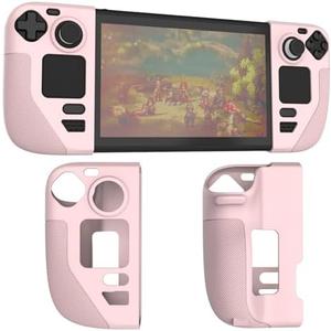 Silicone Protective Shell Cover Skin Compatible with Steam Deck/Steam Deck OLED, Non-Slip Texture Handle Case for Steam Deck, Anti-Collision Cover with 2 Thumb Caps. (Pink)