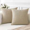 OTOSTAR Linen Texture Throw Pillow Covers Set of 2 Decorative Square Pillowcases Cushion Covers 24x24 Inch for Home Decor Sofa Bedroom Car 60 x 60 CM Light Coffee