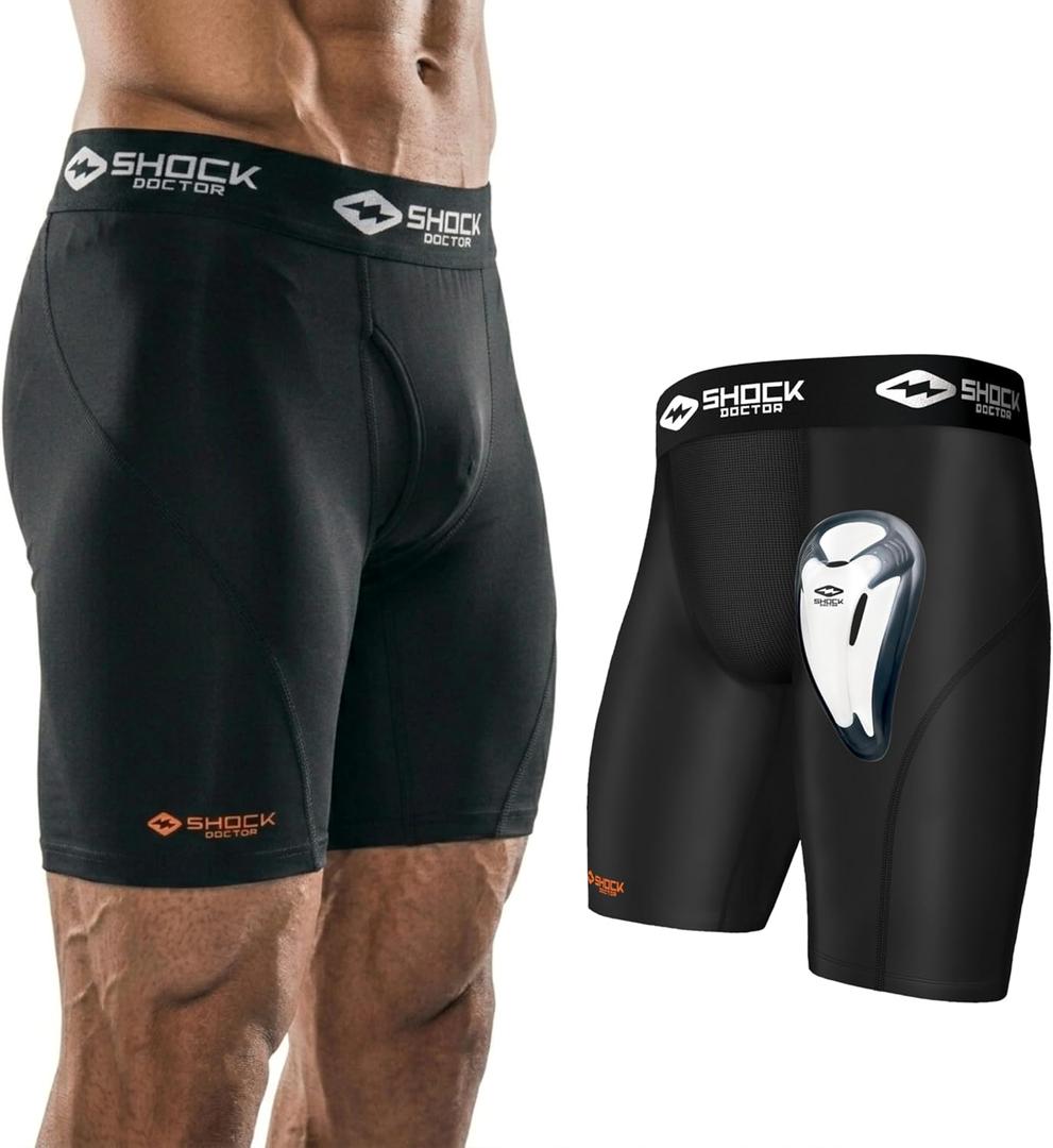 Shock Doctor Compression Shorts with Protective Bio-Flex Cup, Moisture Wicking Vented Protection - Adult Medium