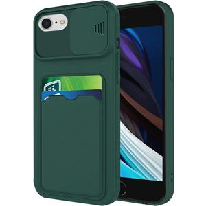Compatible with iPhone SE 3rd Case with Card Holder, for iPhone SE 2022 Phone Case Shockproof Silicone Cases with Camera Cover (Dark Green)