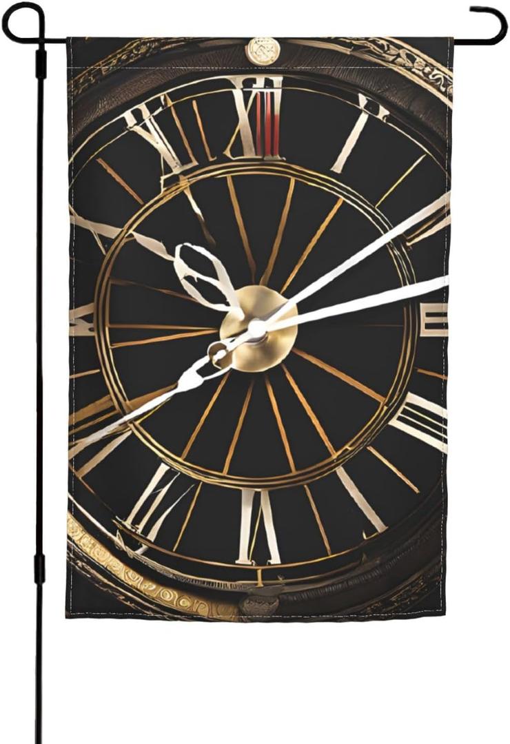 Clock Gear Garden Flag 12x18 Inch Double Sided Outdoor Yard Banner Seasonal Decorative Polyester Flag for Lawn Patio Porch Balcony Flower Bed Summer Home Dcor Flag Only