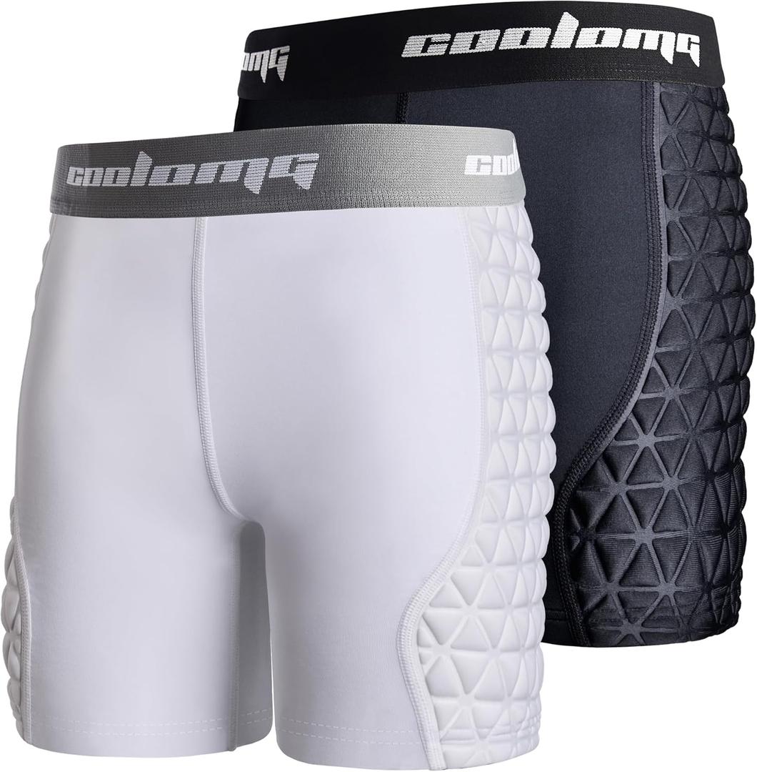 COOLOMG Women Softball Sliding Shorts Compression Padded Slider Shorts for Baseball Football Lacrosse Hockey (2-Pack) (X-Large, Black White)