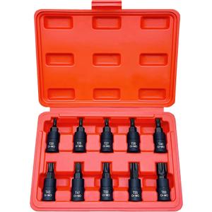 Torx Bit Socket Set, Premium Cr-Mo Steel | 10-Piece Star T20 - T60 Set | 3/8-Inch Drive | Enhanced Storage Case