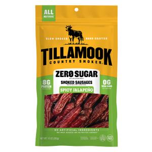 Tillamook Country Smoker Zero Sugar Spicy Jalapeno Smoked Sausages, 10 Oz, 9g Protein, Real Hardwood Slow Smoked High Protein, Low Carb Meat Sticks, Keto-Friendly, 0g Sugar & Total Carbs (EXP 03/13/27)