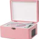 Vintage Desktop CD Player with Speakers, Rechargeable Battery, Portable Retro Suitcase CD Player for Home with Bluetooth Out & Input, USB Playback, AUX-in, Headphone Jack, White