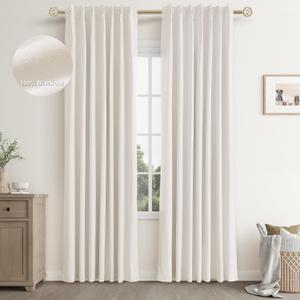 Joywell Linen 100% Blackout Curtains 84 Inch Long,Pinch Pleated Back Tab Drapes with Hooks Thermal Insulated Warm Cold Blocking Noise Reduction for Bedroom Living Room,W40 x L84,Ivory,2 Panels Set
