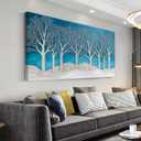 Ggaafet Abstract Forest Wall Art for Bedroom Canvas Painting Prints Beautiful Blue Snow Wood Art Deco Modern Artwork Office Family Dining Room Decor