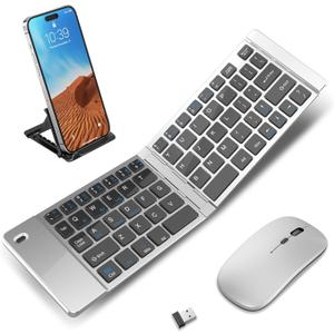 Wireless Foldable & Folding Keyboard and Mouse for iPad, Bluetooth Combo for Business & Travel, Portable Design Compatible with Windows, iOS, Android Tablets, Smartphones, and Laptops