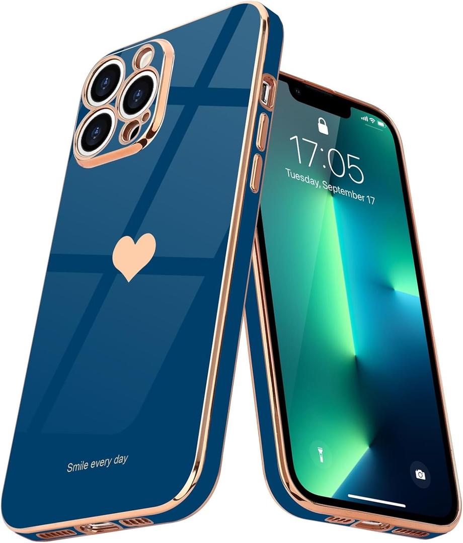 Teageo Compatible with iPhone 15 Pro Max Case for Girl Women Cute Love-Heart Luxury Bling Soft Cover Raised Camera Protection Bumper Silicone Shockproof Phone Case for iPhone 15 Pro Max, Royal Blue