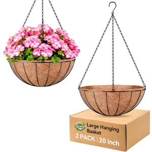 Halatool 20 Inch Large Hanging Planters for Outdoor Plants, 2 Pack Metal Outdoor Hanging Baskets with Coco Liner, Round Hanging Flower Pot for Plants Flowers Garden Decorations