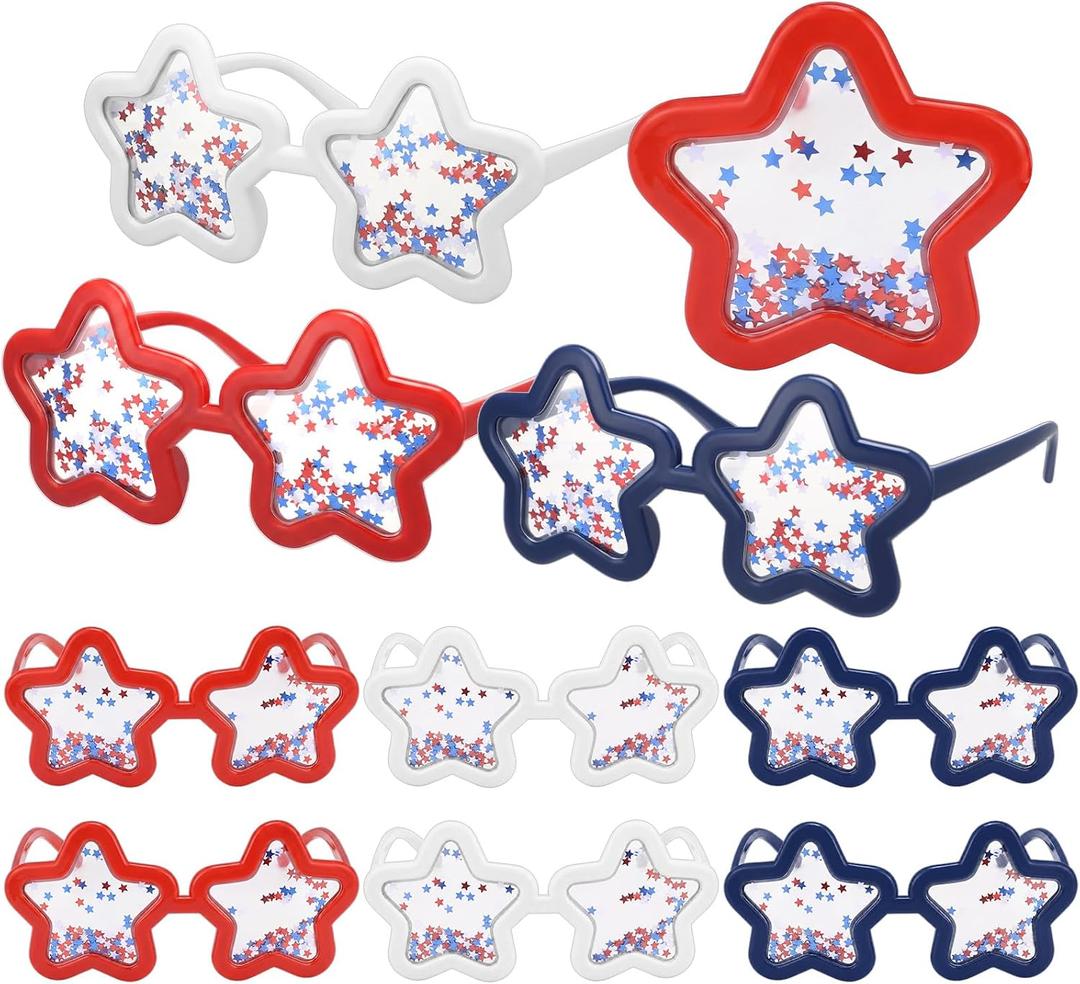 Konohan 4th of July Star Sunglasses 250th Patriotic Accessories for USA Red White Blue Glitter Glasses America Party Favors