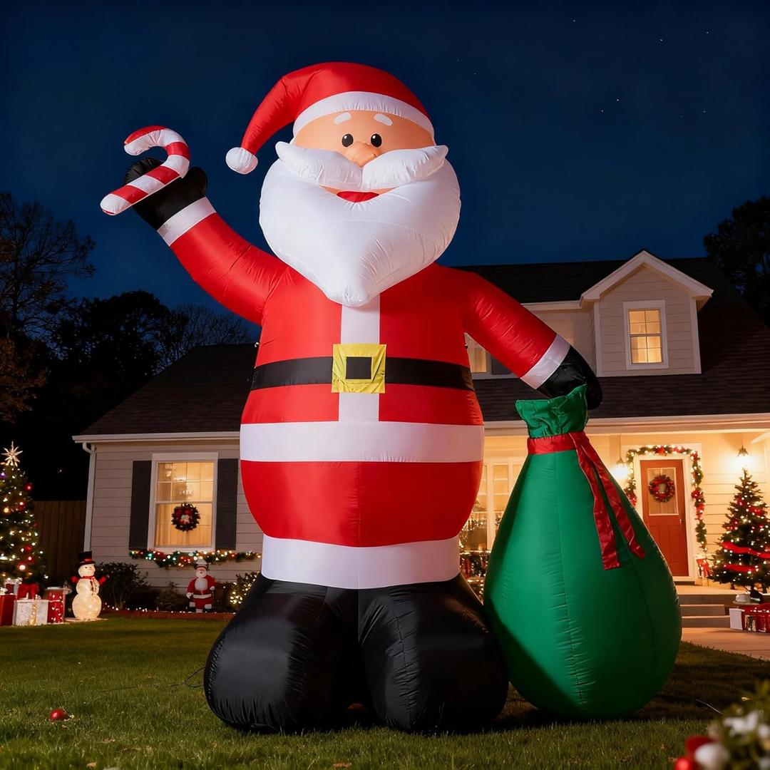14.5 FT Christmas Inflatables, Giant Inflatable Santa Claus Holding Gift Bags, Blow Up Christmas Santa Claus Outdoor Decorations for Party Holiday Lawn Yard