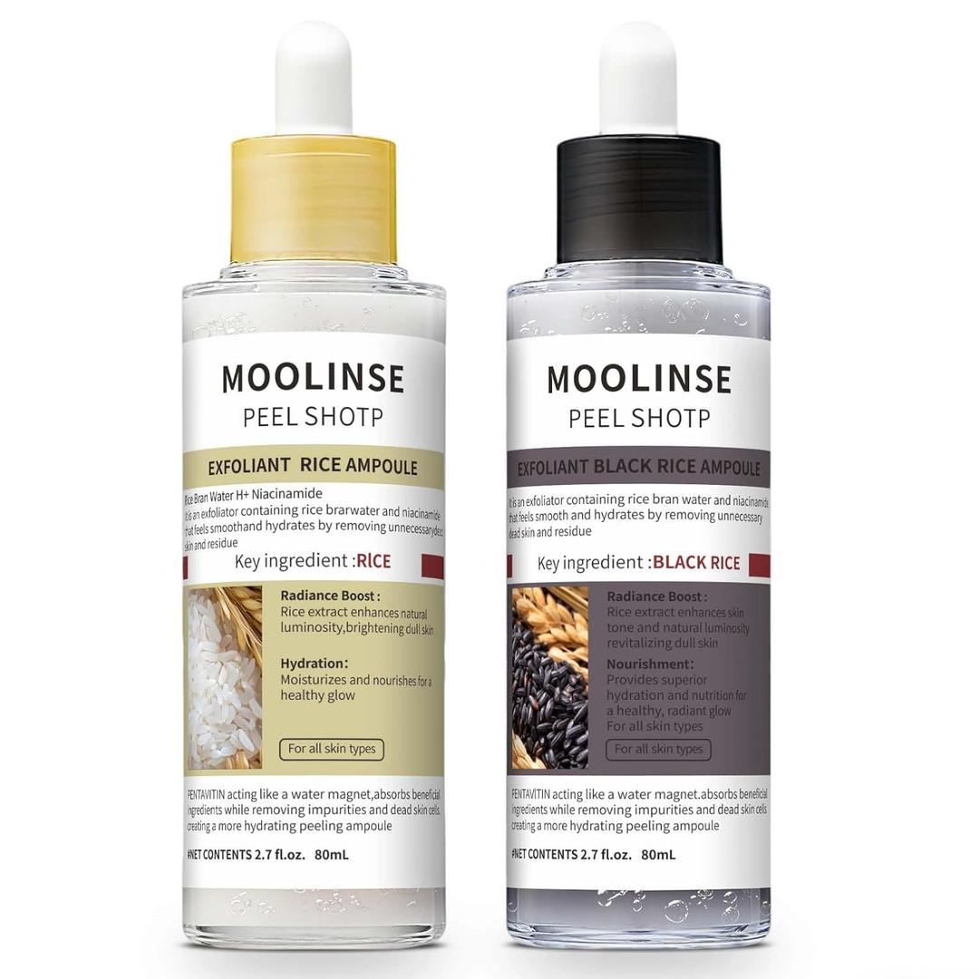 Peel Shot Glow Black and White Rice Peeling Ampoule, Soft Exfoliating Face and Body Scrub Dead Skin Cells Remover,Gentle Peel & Deep Hydration for All Skin Types