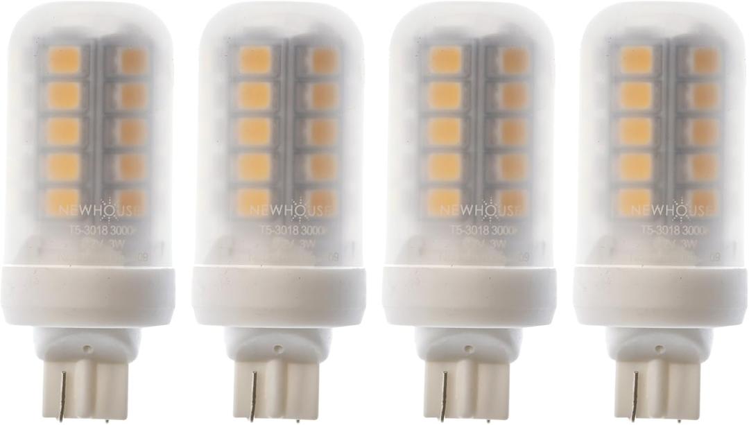 Newhouse Lighting T5-3018-4 LED Bulb, 3W (18W Equivalent) T5 Halogen Replacement Lights, 300 Lumens, 12V, 3000K, White, 4-Pack