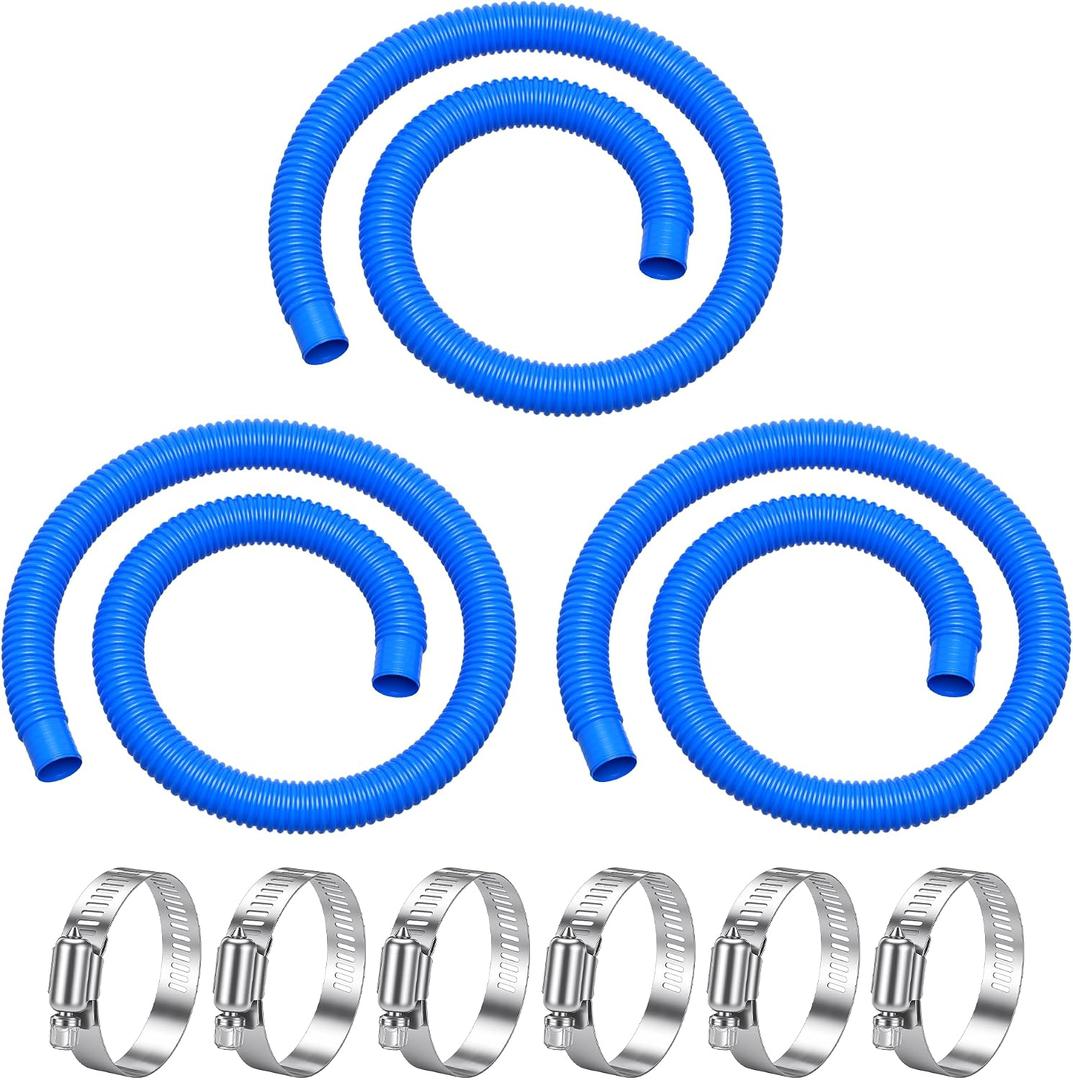 Pool Pump Hose for Above Ground Pools, 1.25" Pool Hose | 59" Long Accessory Pool Pump Replacement Hoses, For Intex Pool Filter Pump 607 637 with 6 Metal Clamps (3Pack-Blue)