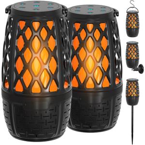 2 Pack LED Flame Outdoor Bluetooth Speaker, Unique Gifts for Men, IPX7 Waterproof Tiki Torch Atmosphere Flame Speaker for Party Patio Garden, Outdoor Speakers with Stake, Hook, Wall Mount (2 Pack)