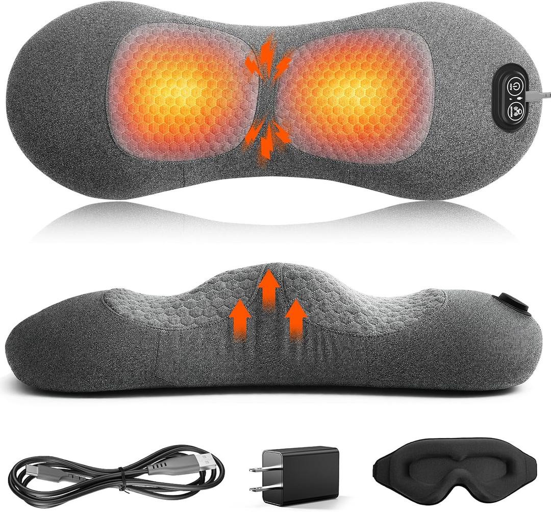 3 in 1 Lower Back Massager, Triple Fusion Back Massager with Heat, Vibration and Stretch, Lumbar Support Pillow with Ergonomic Memory Foam for Bed and Chair (Grey)