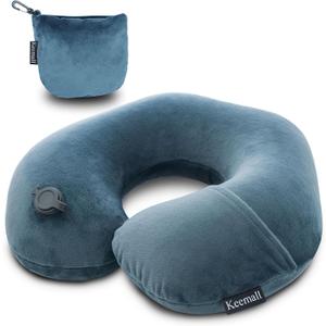 Inflatable Travel Neck Pillow for Airplane Train Car Washable Pillowcase U Shaped Office Napping Pillow (Medium, Deep Grey)