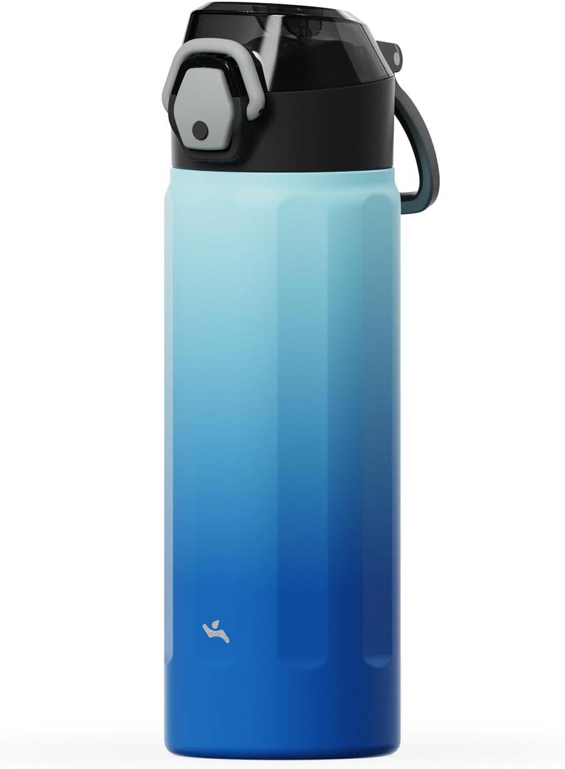 Konokyo FLOWPLAY 18oz Locking Push-Button Water Bottle with Silicone Spout,Leak-Proof,18/8 Stainless Steel Double-Wall Vacuum Insulated for Sports and Travel,BPA-Free,Sky