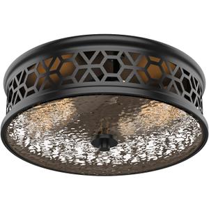 EAPUDUN Flush Mount Ceiling Light, 12 Inch 2 Light Vintage Ceiling Light with Rippled Glass, Black Ceiling Fixture for Hallway Corridor Kitchen Bathroom Bedroom Passway FMA1538-MBK