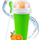 4 x Slushy Cup & Slushy Maker, Portable Smoothie Slushie Squeeze Cup for Juices, Milk and Ice Cream Make, Double Layers Silica with Lid & Straw for Kids, Friends & Family (GREEN, STANDARD SIZE)