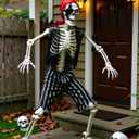 5.4Ft Life Size Halloween Pirate Skeleton - Posable with Glowing Eyes & Luminescent Paint, Full Body Life-Like Bones for Indoor Outdoor Halloween Decorations