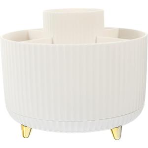 LUOZZY Makeup Brush Holder 360 Rotating Makeup Organizer 5 Slot Makeup Brushes Cup Desktop Stationary Organizer Cosmetic Brush Cup for Vanity Countertops Home Supplies (White)