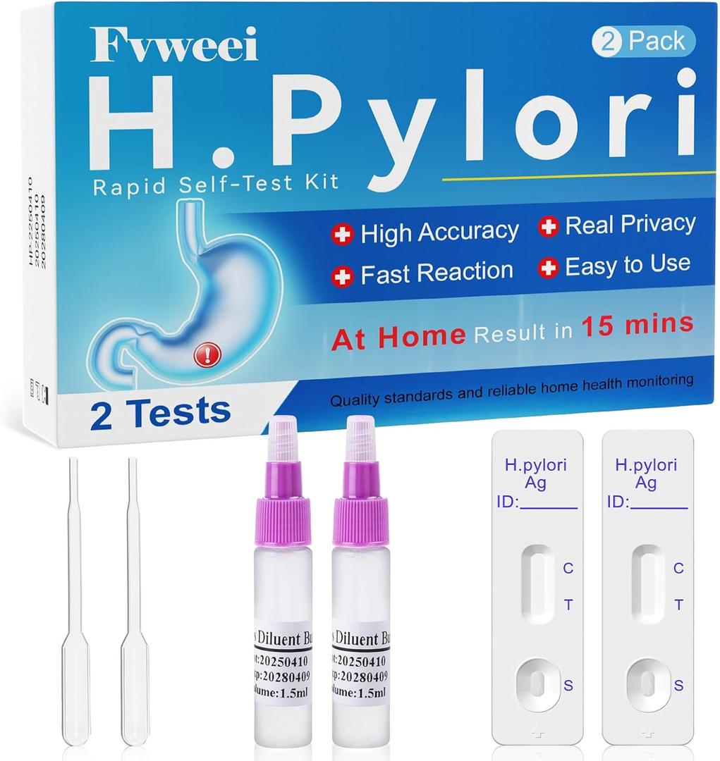 H Pylori Test Kit, H-Pylori Test, H. Pylori Stool (Antigen) Self-Test at Home, Accurate Helicobacter Pylori Test, Fast Results in 10-15 Mins, Easy to Use (2 Count (Pack of 1))