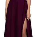 MUSHARE Women's V Neck Sleeveless Split Formal Dress Cocktail Party Prom Long Dresses, L, Burgundy