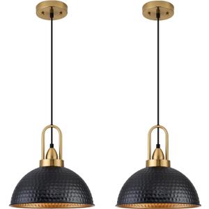 Black Pendant Lights Kitchen Island Industrial Adjustable Height Vintage Farmhouse Dome Hanging Light Fixtures for Barn, Dining Room 2 Packs