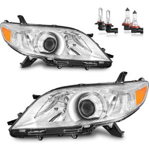 Headlights Assembly for 2011-2020 Toyota Sienna Headlamp Replacement with Amber Corner Lamps, Halogen, Driver & Passenger Side with Bulbs