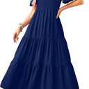 KIRUNDO Womens Fashion 2025 Spring Summer Casual Flutter Short Sleeve Midi Dress Smocked Tiered Aline Going Out Dresses (XX-Large, Navy)