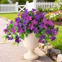 2 x Homsunny Artificial Fake Flowers Plants Outdoor, 2PCS Realistic Faux Silk Flowers UV Resistant Fake Outdoor Flowers for Spring Outside Porch Garden and Home Patio Yard Decor (Light Purple Red)
