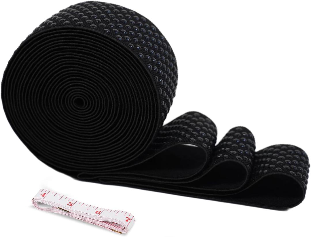 Yuhangilx 2 Inch Wide Elastic Silicone Gripper Tape for Clothing-5 Yard Per Roll,Dotted Non Slip Elastic Band for Sewing,Garment & Underwear Accessory(Black)